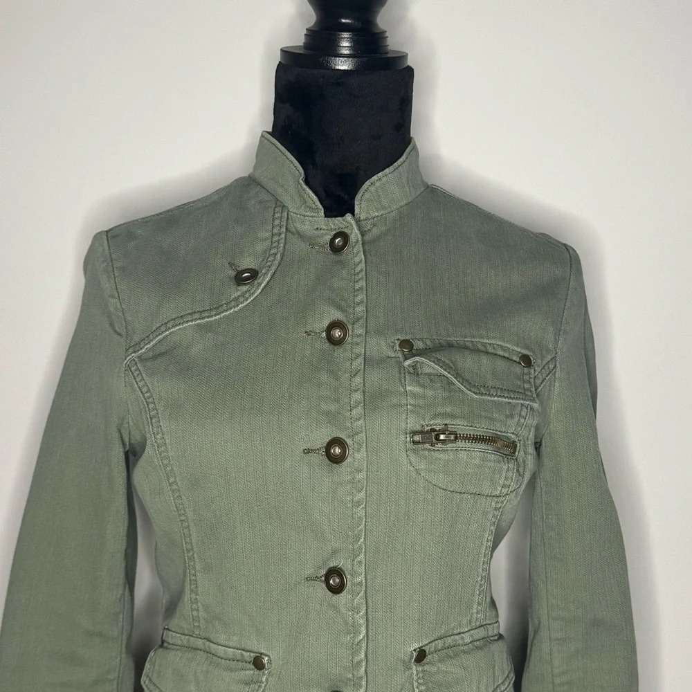 Mossimo Womens Utility Jacket Green Denim Military Button Up Pockets Casual - Picture 9 of 15